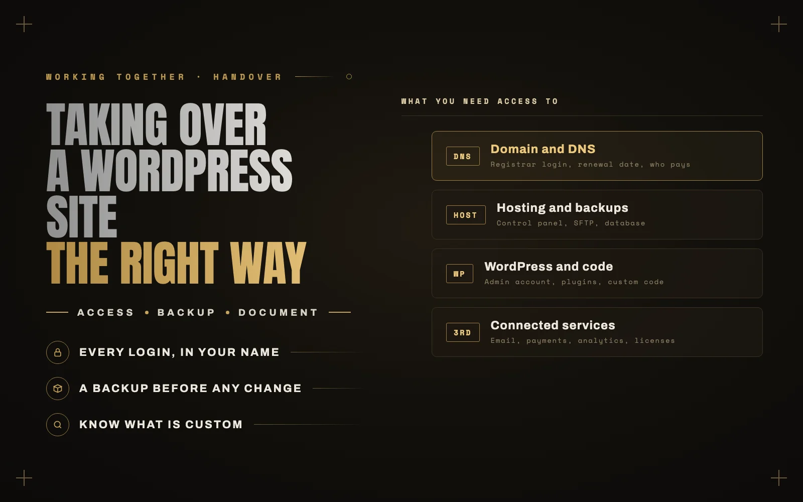 Taking over a WordPress site from another developer: the handover checklist