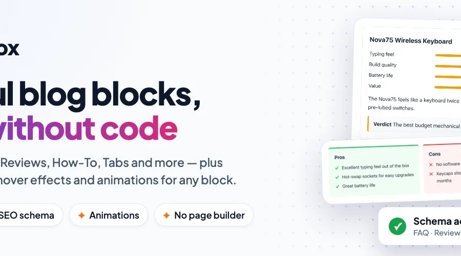iStyleBlox 2.0 banner: free WordPress blog blocks for the block editor