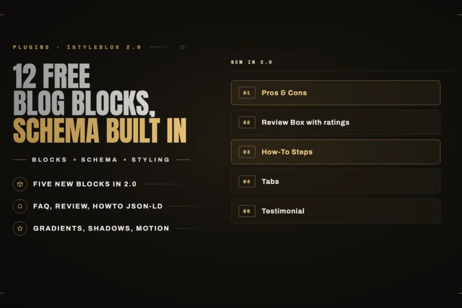 iStyleBlox 2.0: 12 free WordPress blog blocks with built-in FAQ, Review and HowTo schema