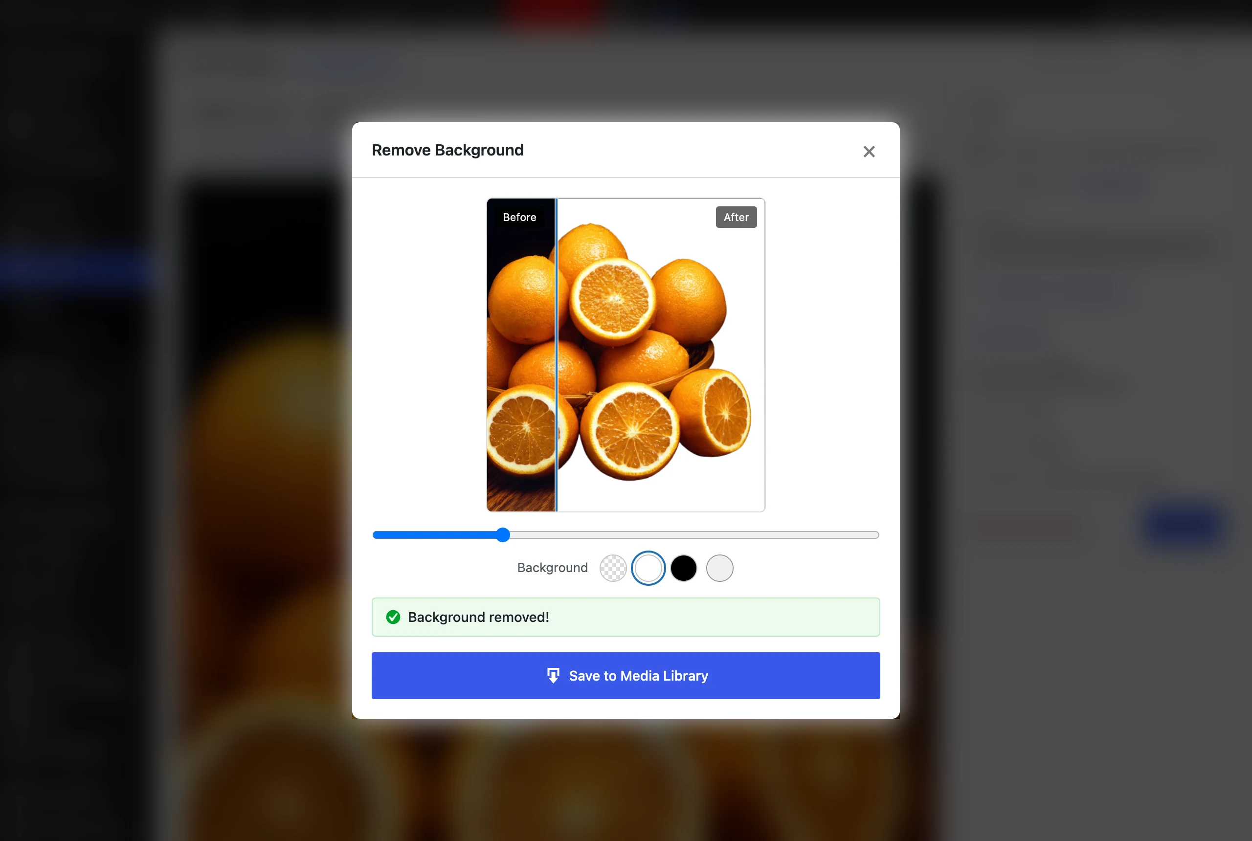The preview window with a white background selected before saving